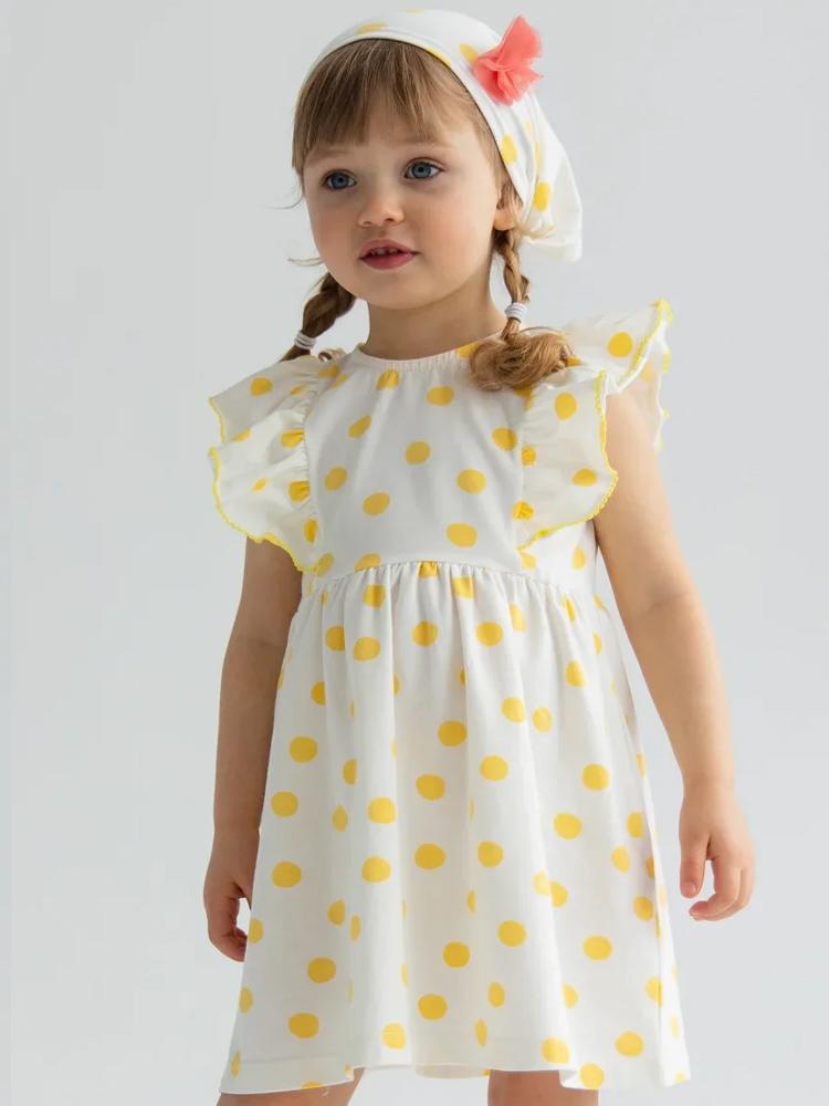 Artie - Yellow and White Polka Dot Girls Headscarf - Stylemykid.com
