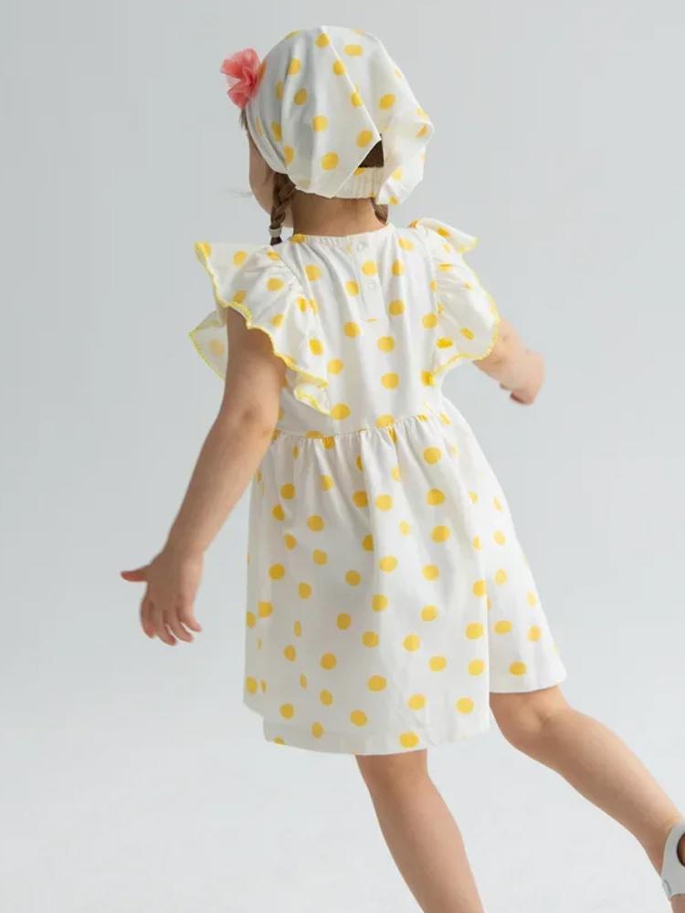 Artie - Yellow and White Polka Dot Baby and Girl Frill Dress - Stylemykid.com