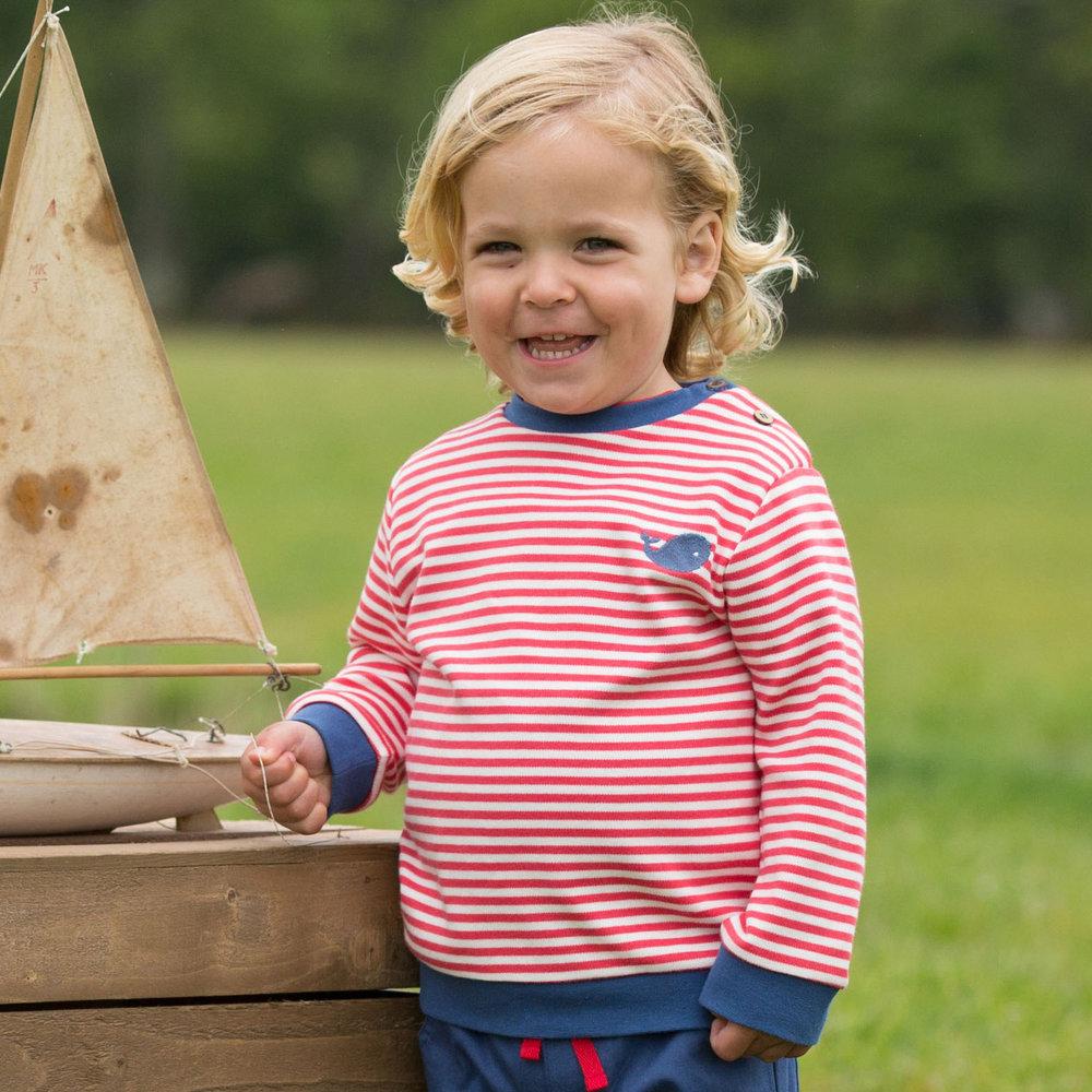 KITE Organic Red and Blue Whale Striped Sweatshirt 6-12 months - Stylemykid.com
