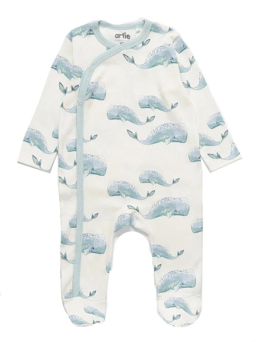 Artie - Baby Whale Patterned White Sleepsuit 12-18M - Stylemykid.com