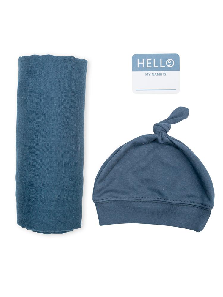 Hat And Swaddle Blanket Hello World Set For New Born By Lulujo Navy