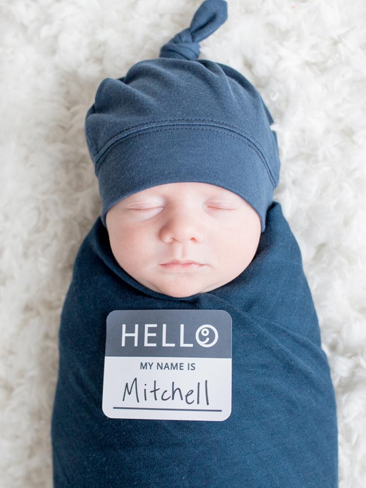 Hat And Swaddle Blanket Hello World Set For New Born By Lulujo Navy