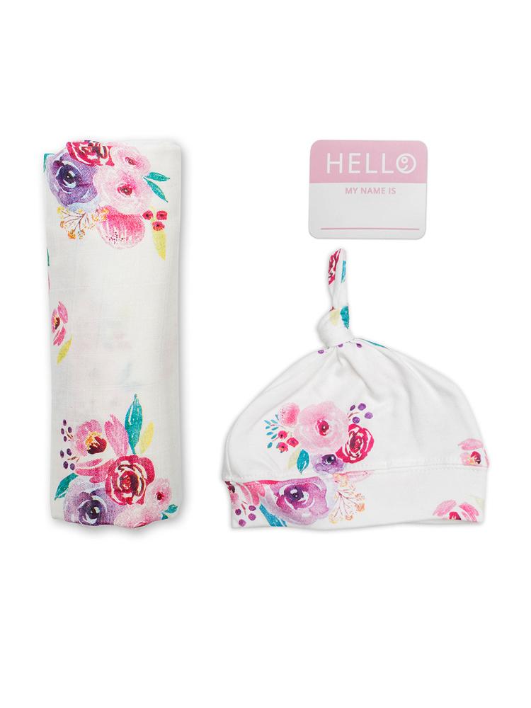 Hat And Swaddle Blanket Hello World Set For New Born By Lulujo Posies