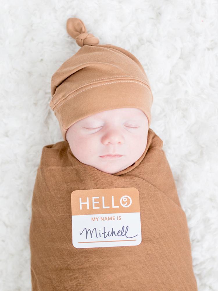 Hat And Swaddle Blanket Hello World Set For New Born By Lulujo Tan