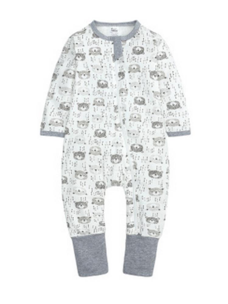 Bear Cubs Grey and White Baby Zip Sleepsuit with Hand & Feet Cuffs - Stylemykid.com