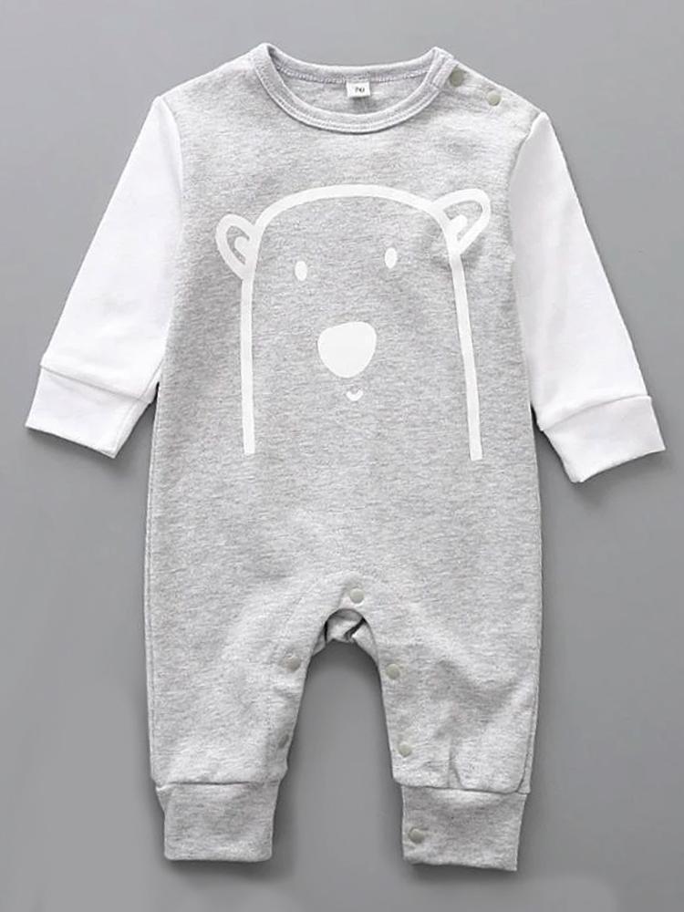 Grey Bear Face Cheek Baby Sleepsuit - Stylemykid.com