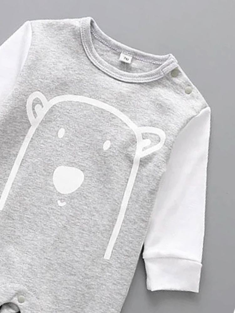 Grey Bear Face Cheek Baby Sleepsuit - Stylemykid.com