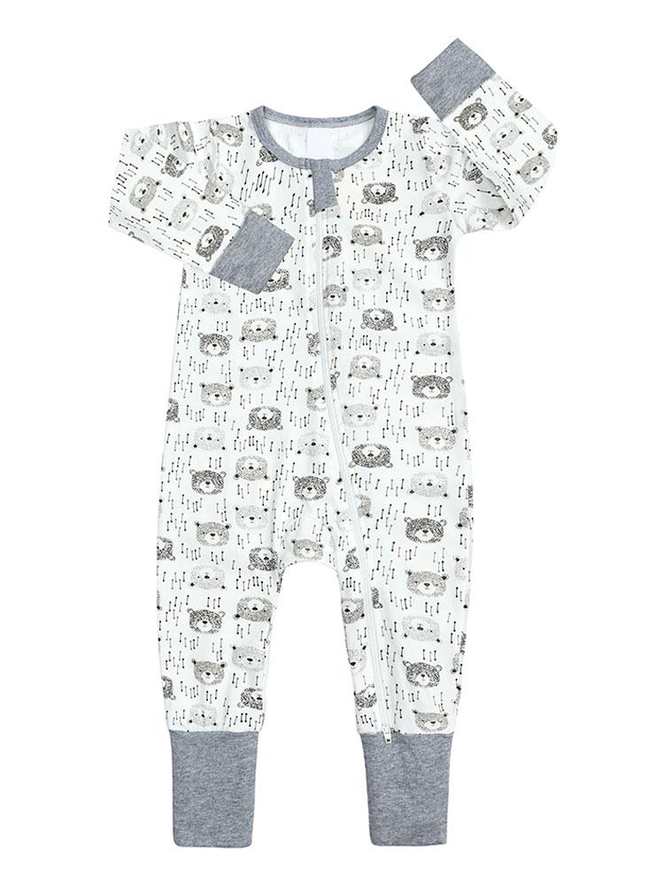 Bear Cubs Grey and White Baby Zip Sleepsuit with Hand & Feet Cuffs - Stylemykid.com