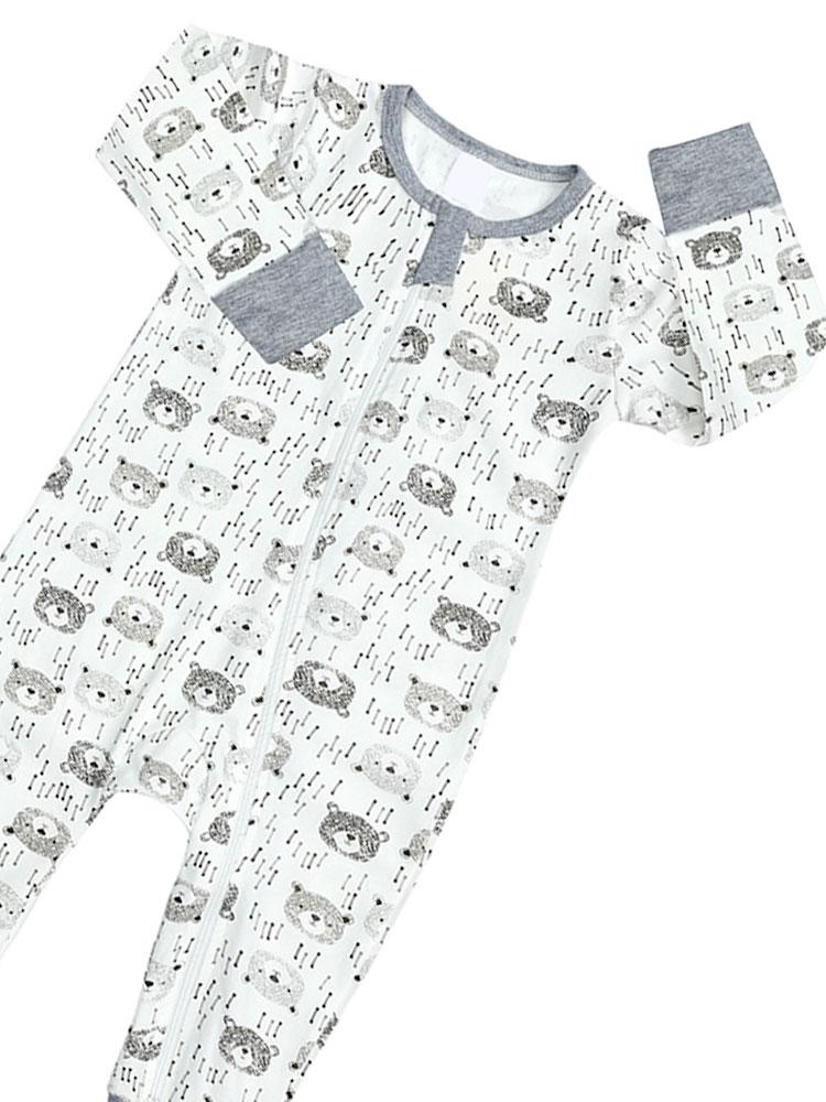 Bear Cubs Grey and White Baby Zip Sleepsuit with Hand & Feet Cuffs - Stylemykid.com