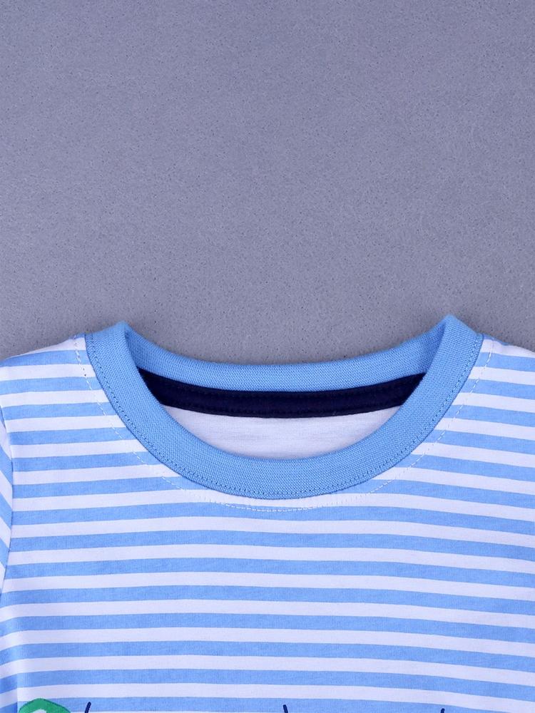 Beeping Bus Striped Short Sleeve T-Shirt - Blue and White Striped - Stylemykid.com