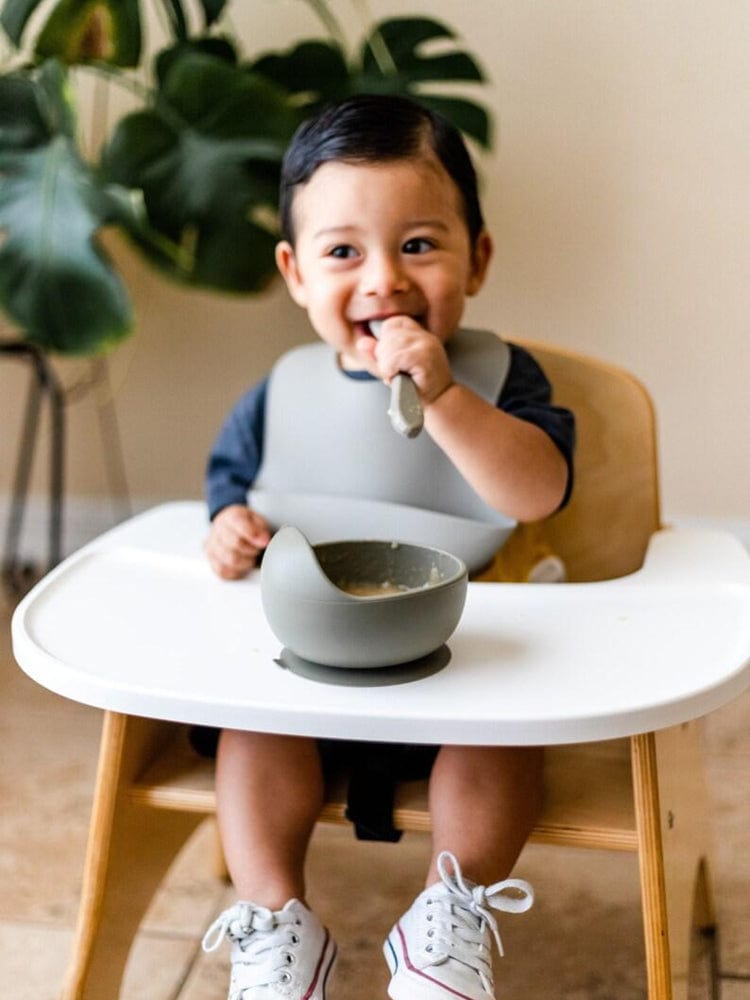Silicone Bibs & Bowl Baby Feeding Set - Bibs X 2, Food Bowl and Spoon - Safari & Grey - Stylemykid.com