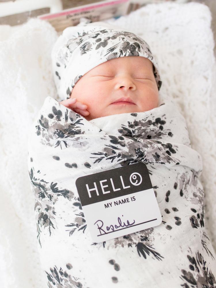 Hat And Swaddle Blanket Hello World Set For New Born By Lulujo Black Floral