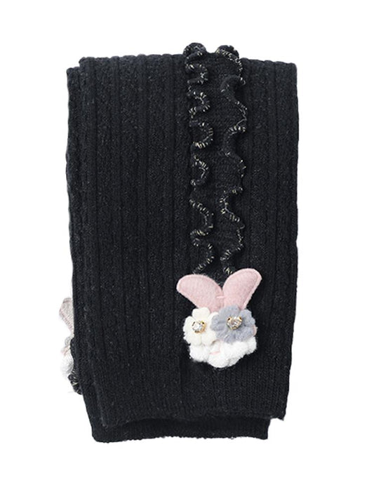 Black Flower Frills Bunny Footless Girls Tights/ Leggings - Stylemykid.com