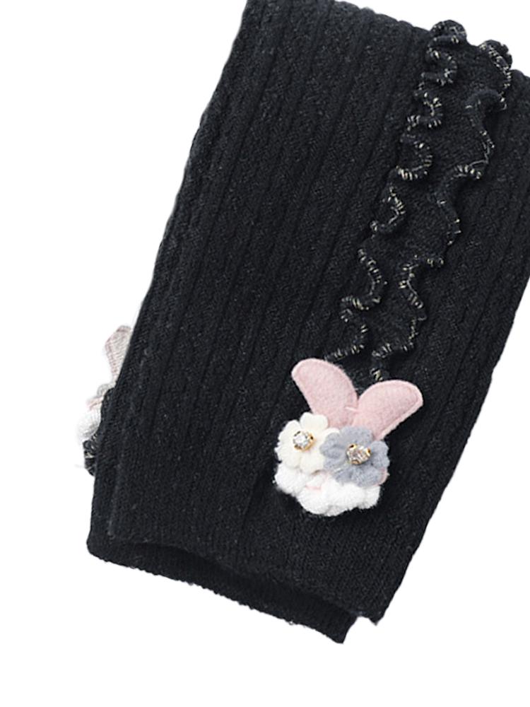 Black Flower Frills Bunny Footless Girls Tights/ Leggings - Stylemykid.com