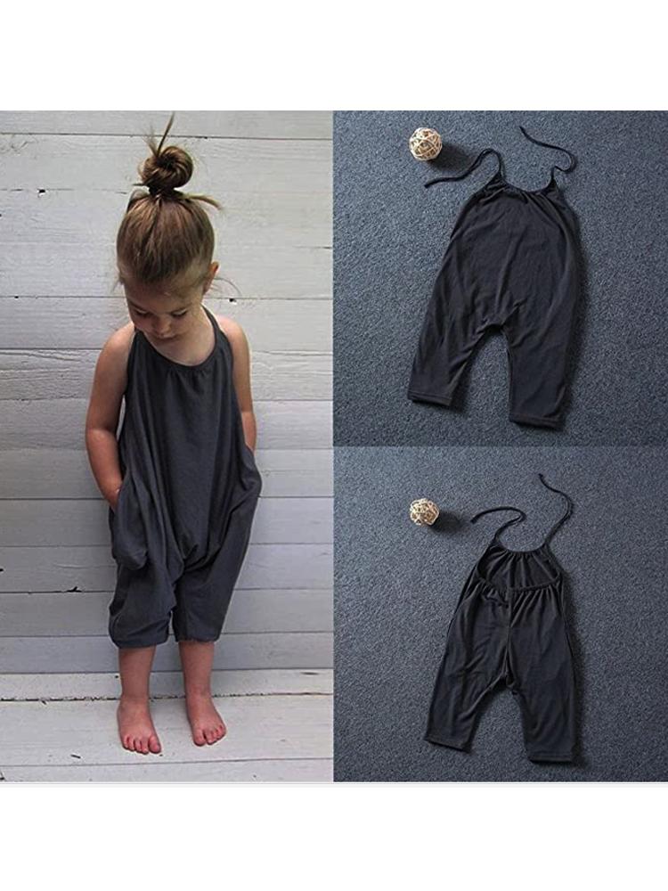 Black Halterneck Girls Sleeveless Playsuit with Pockets 18 to 24 months - Stylemykid.com