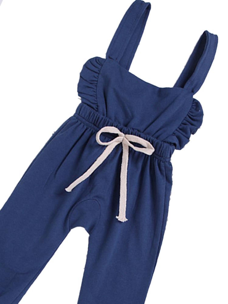 Blue Frill & Shoelace Tie Dungarees Girls Playsuit - Stylemykid.com