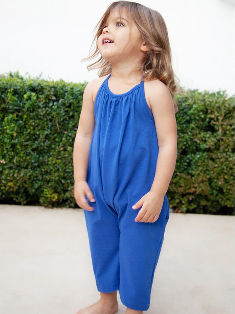 Deep Blue Halterneck Girls Sleeveless Playsuit with Pockets 4 to 5 years - Stylemykid.com