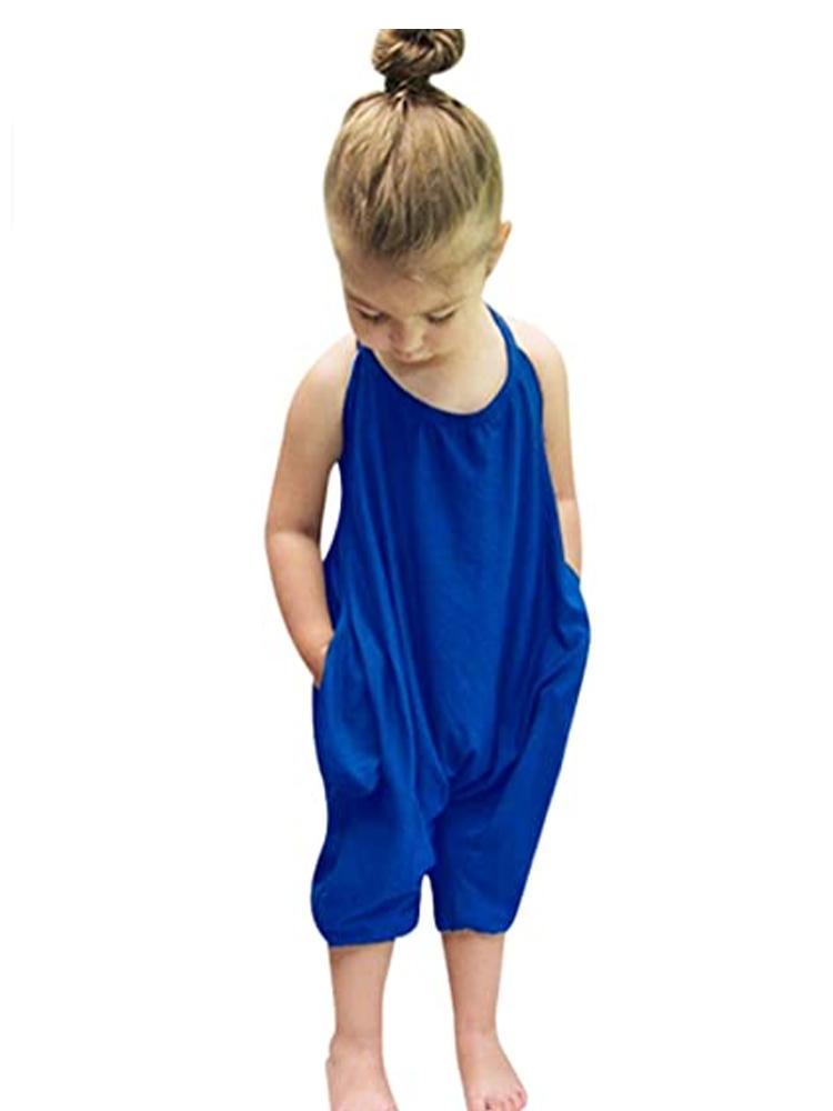 Deep Blue Halterneck Girls Sleeveless Playsuit with Pockets 4 to 5 years - Stylemykid.com