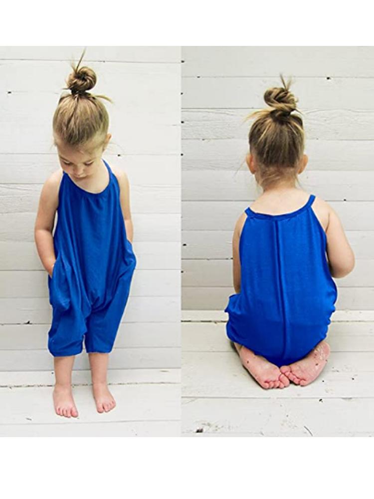 Deep Blue Halterneck Girls Sleeveless Playsuit with Pockets 4 to 5 years - Stylemykid.com