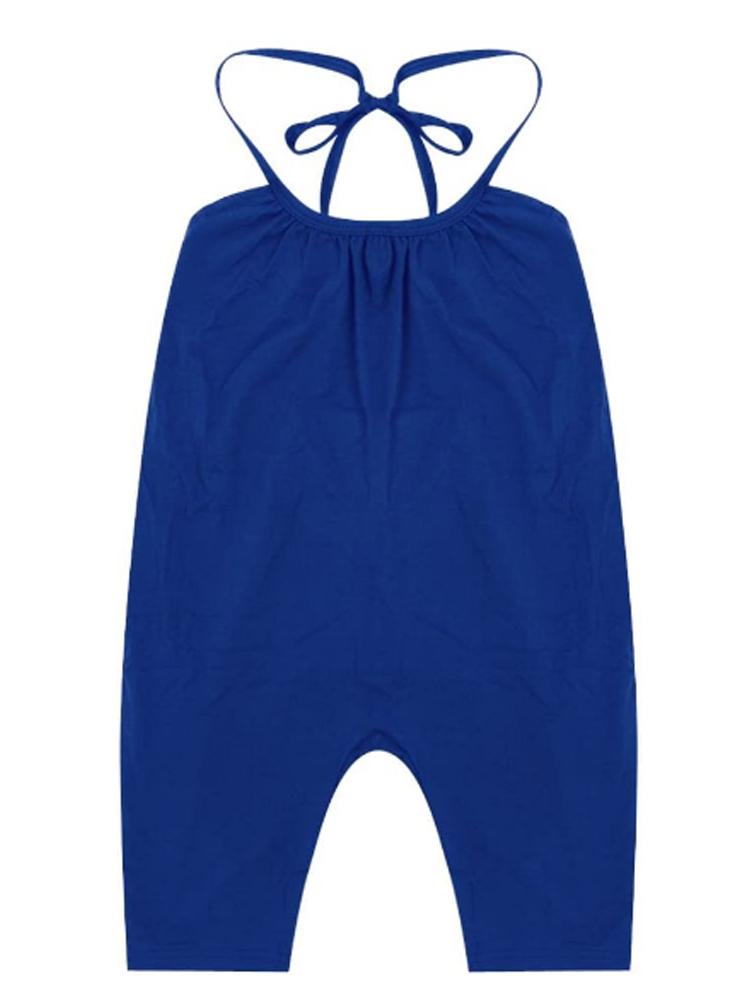 Deep Blue Halterneck Girls Sleeveless Playsuit with Pockets 4 to 5 years - Stylemykid.com