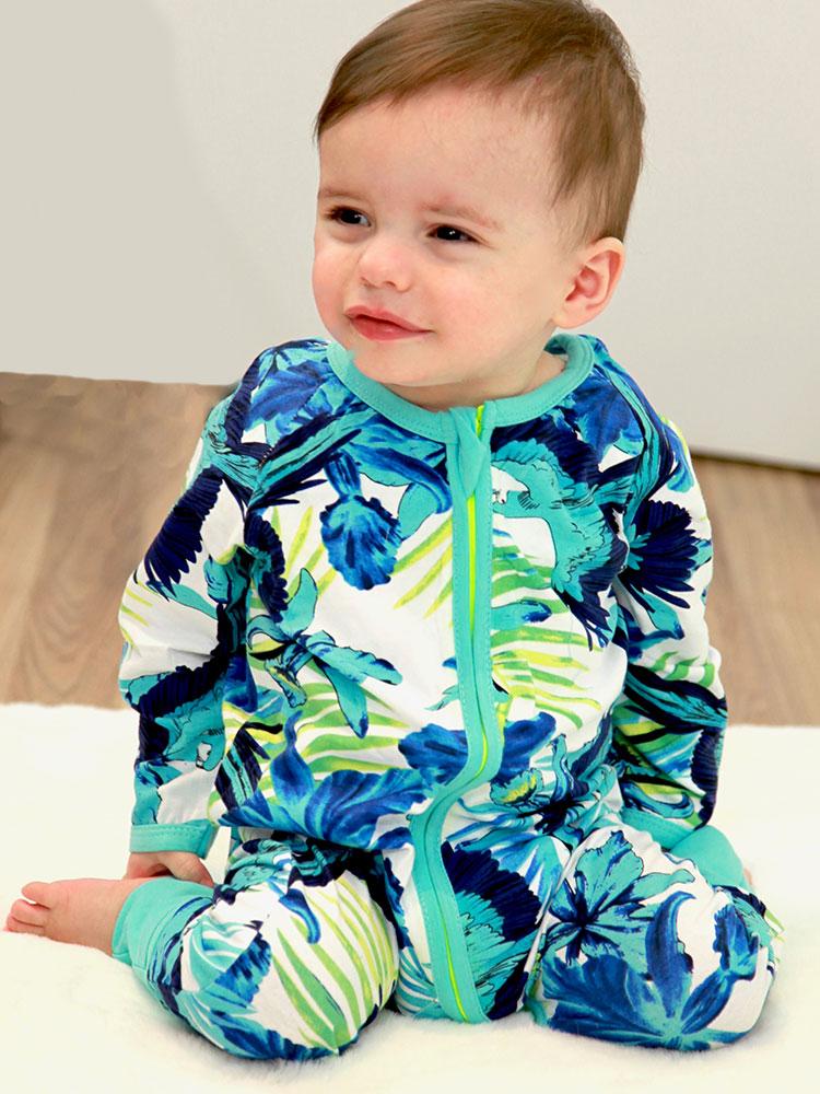 Blue Jungle Zip Sleepsuit with Hand & Feet Cuffs - Stylemykid.com