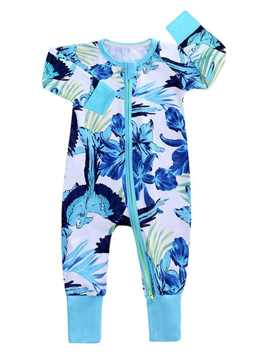 Blue Jungle Zip Sleepsuit with Hand & Feet Cuffs - Stylemykid.com