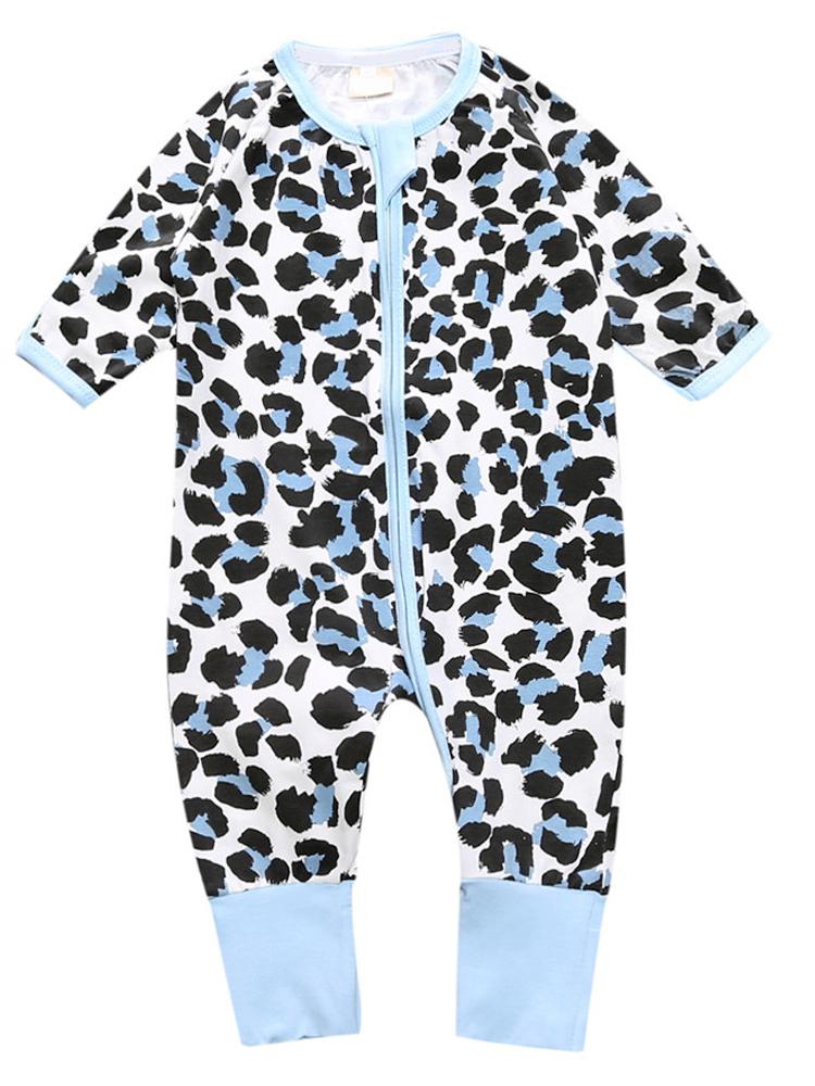 Blue Leopard - Baby Zip Sleepsuit with Turnover Hand & Feet Cuffs - Stylemykid.com