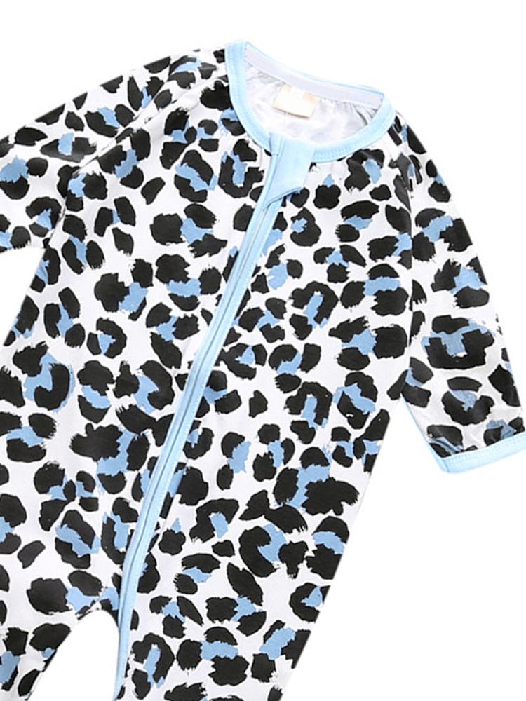 Blue Leopard - Baby Zip Sleepsuit with Turnover Hand & Feet Cuffs - Stylemykid.com