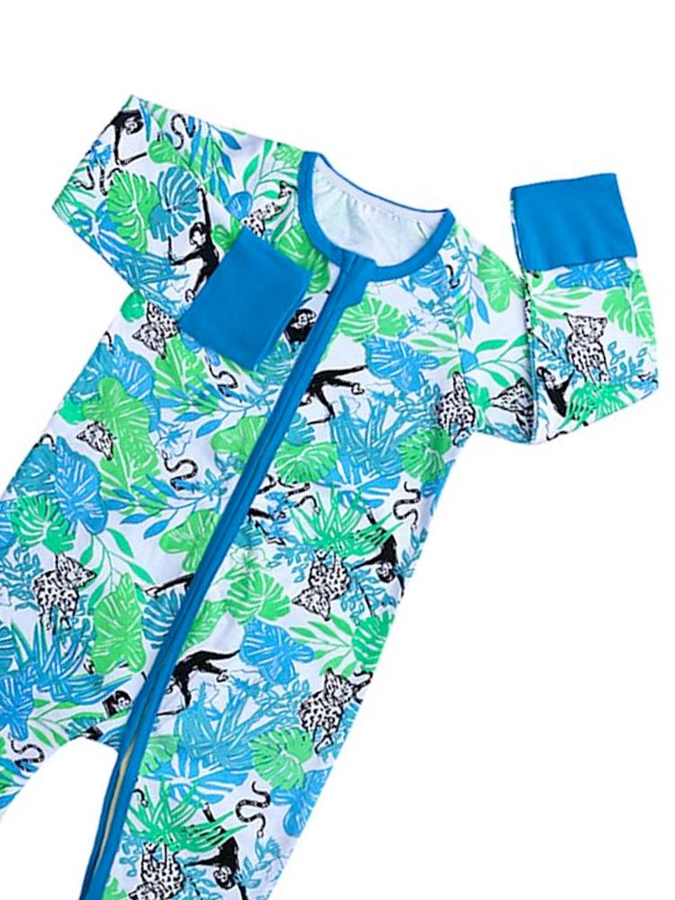 Blue Monkey and Friends - Blue Baby Zip Sleepsuit with Hand & Feet Cuffs - Stylemykid.com