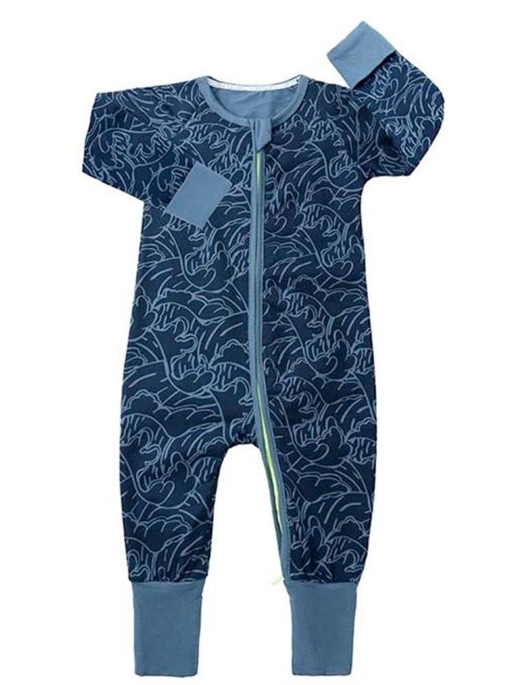Blue Waves Zip Sleepsuit with Hand and Feet Cuffs - Stylemykid.com