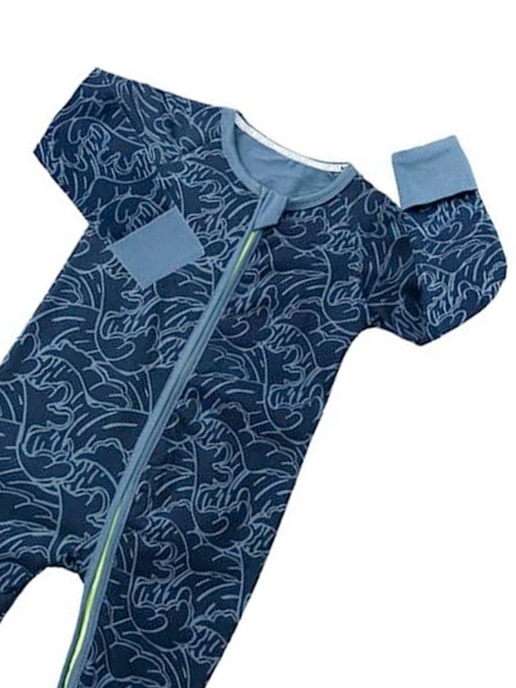 Blue Waves Zip Sleepsuit with Hand and Feet Cuffs - Stylemykid.com