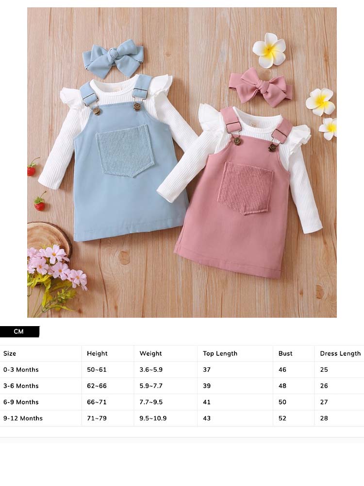 Baby Girl Blue Pinafore Dress, White Bodysuit & Matching Headband - 3 Piece Outfit - 6 TO 12 Months - Stylemykid.com