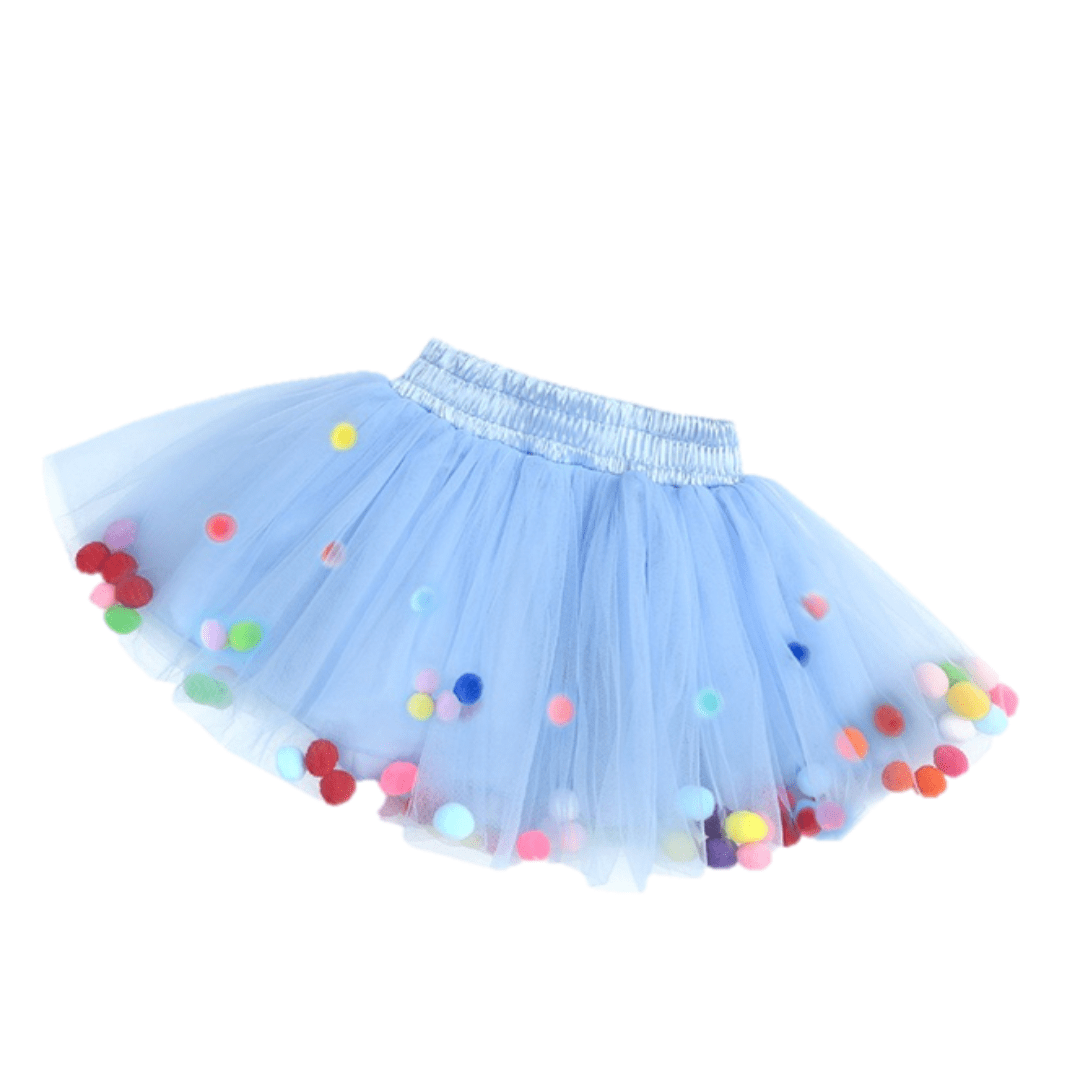 Girls Tulle Pom Pom Tutu Skirt Blue