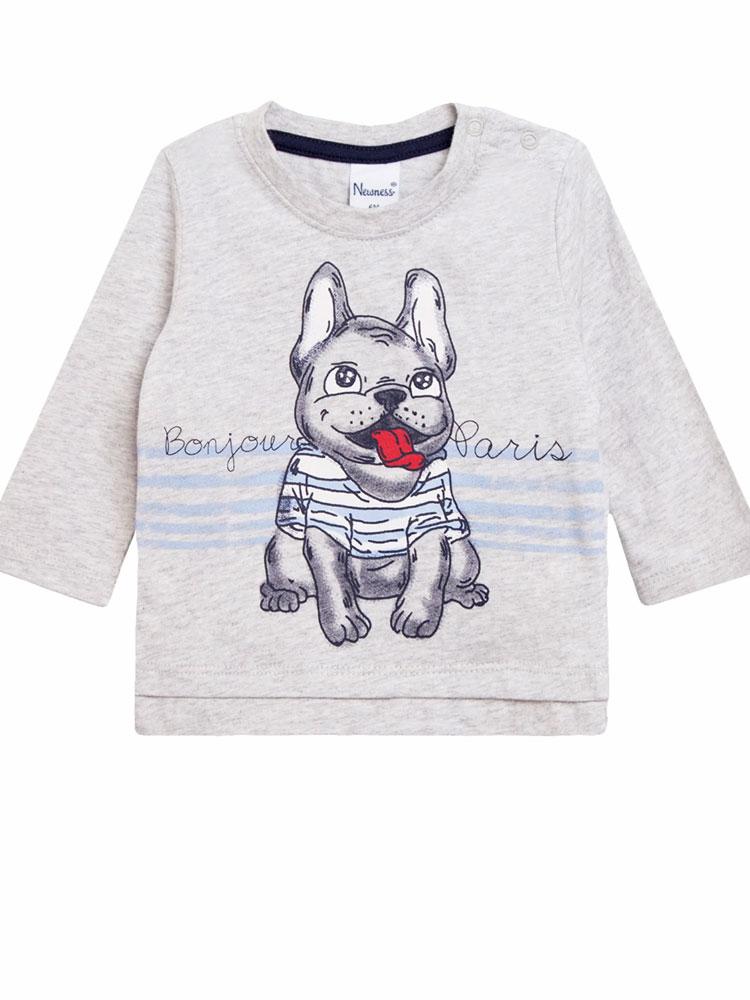 Bonjour Frenchie Bulldog - Light Grey Long Sleeve Top 9 to 12 months - Stylemykid.com