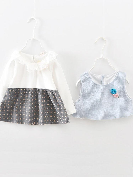 Broderie Anglaise Blue and Grey Girls Dress Set 6 to 18 months - Stylemykid.com