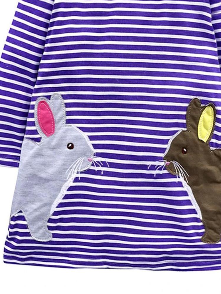 Bunny Friends - Purple & White Striped Girls Dress with Bunny Appliqué Details - Stylemykid.com