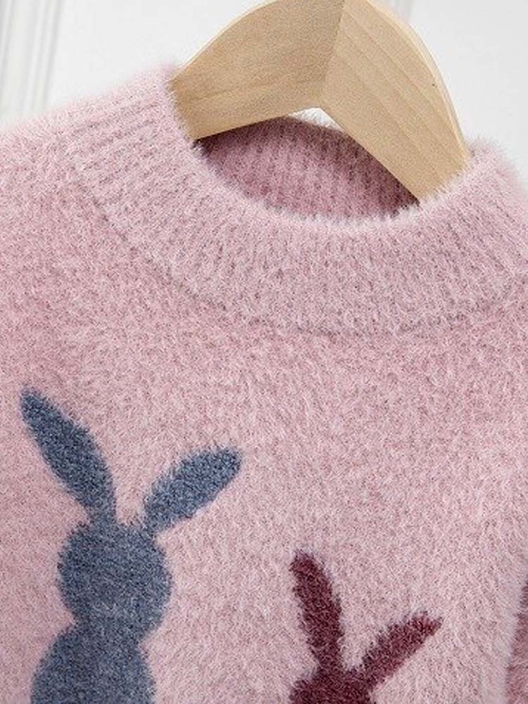 Girls Angora Fluffy Bunnies Jumper - Pink with faux fur bunny tail - Stylemykid.com