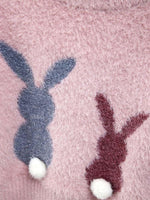 Girls Angora Fluffy Bunnies Jumper - Pink with faux fur bunny tail - Stylemykid.com