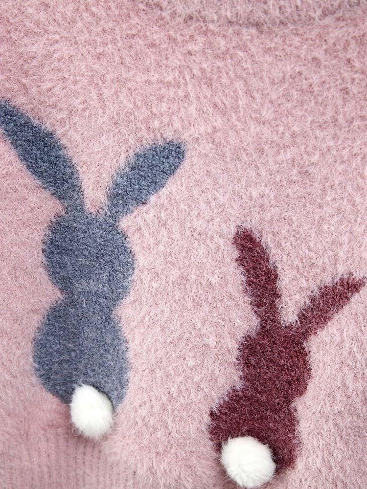 Girls Angora Fluffy Bunnies Jumper - Pink with faux fur bunny tail - Stylemykid.com