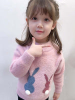 Girls Angora Fluffy Bunnies Jumper - Pink with faux fur bunny tail - Stylemykid.com