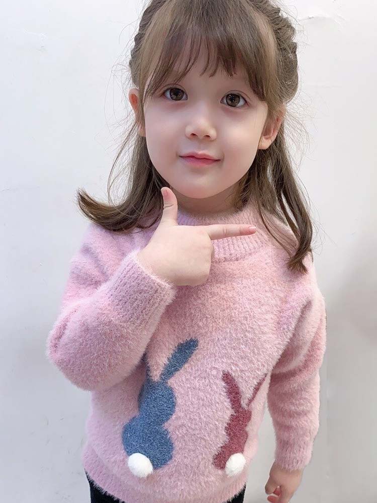 Girls Angora Fluffy Bunnies Jumper - Pink with faux fur bunny tail - Stylemykid.com