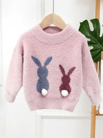 Girls Angora Fluffy Bunnies Jumper - White with faux fur bunny tail - Stylemykid.com