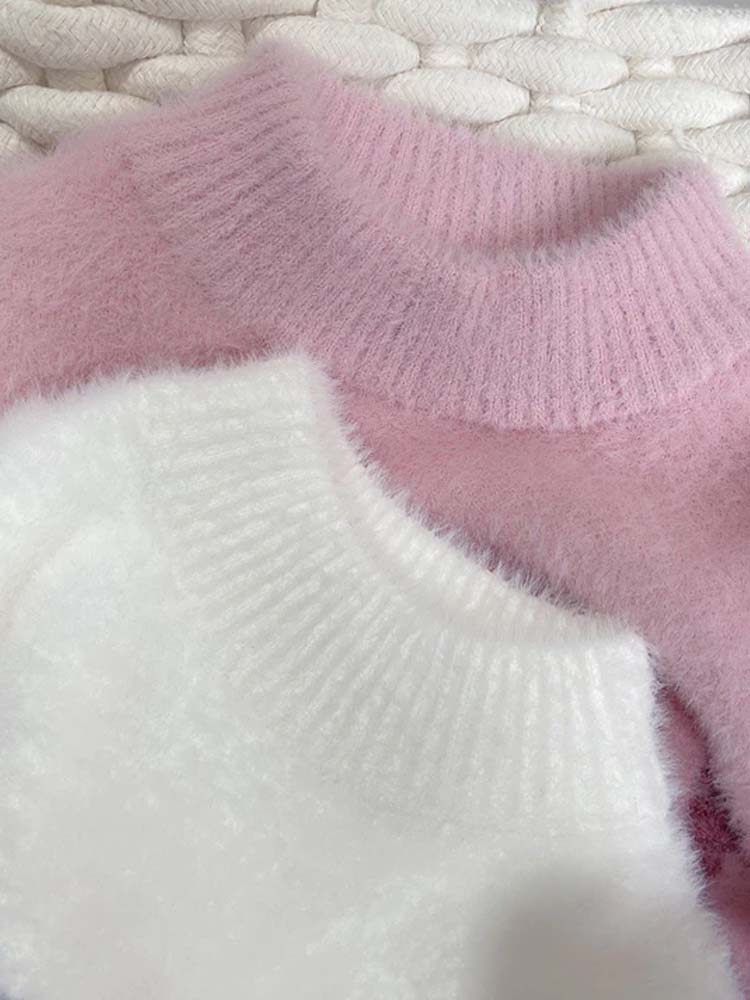 Girls Angora Fluffy Bunnies Jumper - Pink with faux fur bunny tail - Stylemykid.com