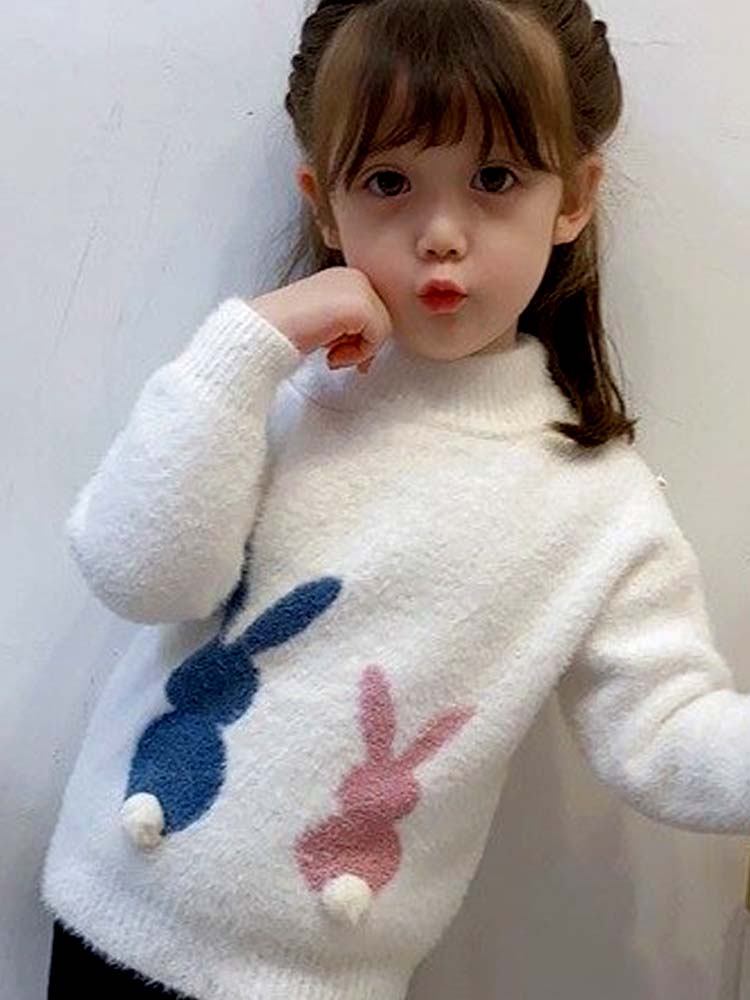 Girls Angora Fluffy Bunnies Jumper - White with faux fur bunny tail - Stylemykid.com