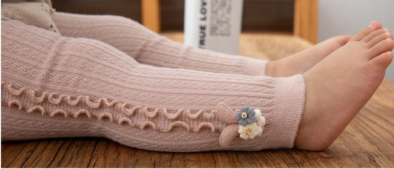 Pale Pink Flower Frills Bunny Footless Girls Tights/ Leggings - Stylemykid.com