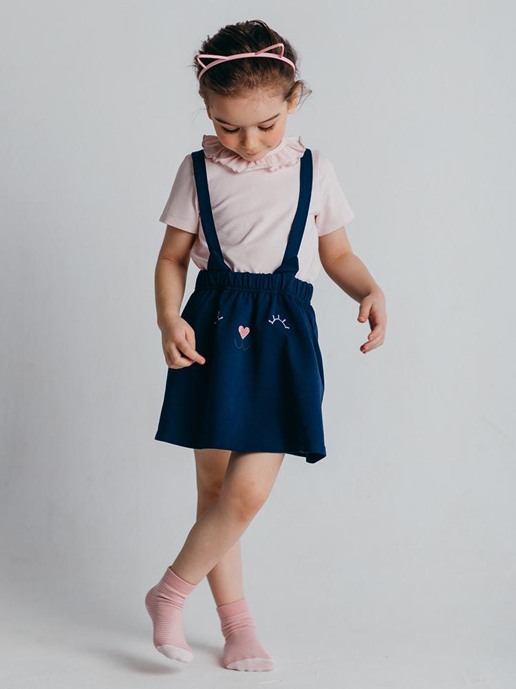 Artie - Girls Pink Top and Dark Blue Bunny Pinafore Skirt - 2 Piece Outfit - Stylemykid.com