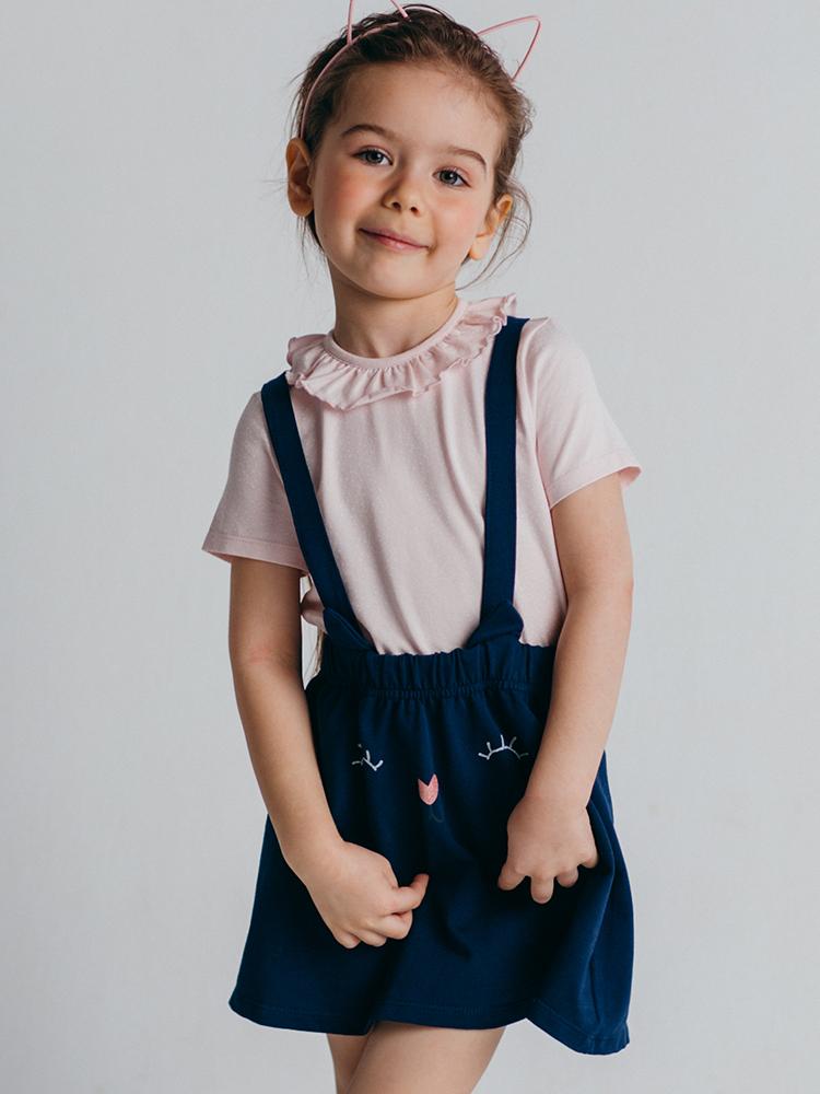 Artie - Girls Pink Top and Dark Blue Bunny Pinafore Skirt - 2 Piece Outfit - Stylemykid.com