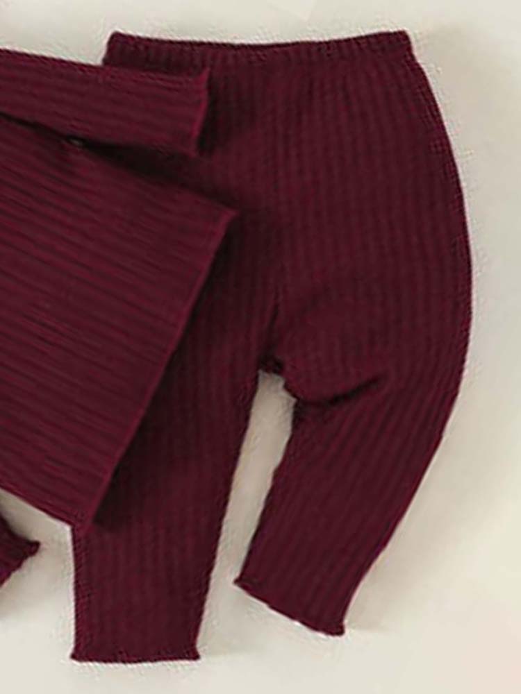 Burgundy Ribbed Top, Bottoms and Matching Hat - 3 Piece Baby Outfit - 3-24 months - Stylemykid.com