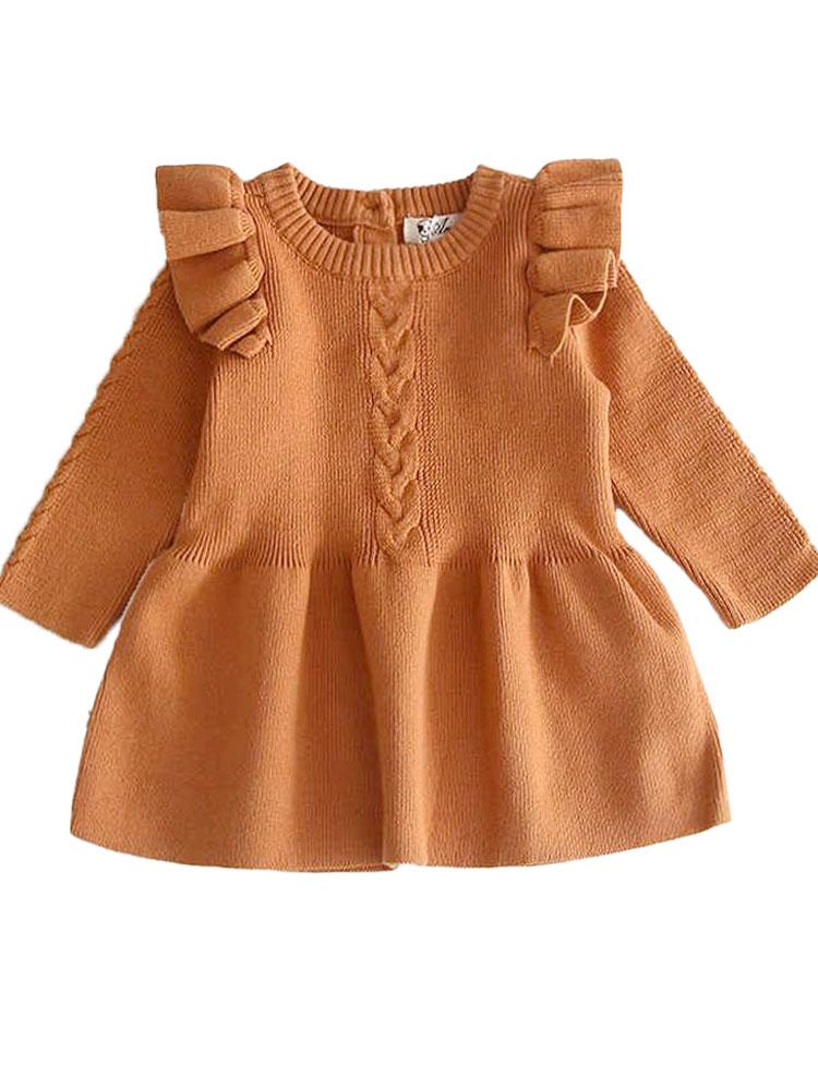 Little Girls Burnt Orange Jumper Dress with Frill Design - Stylemykid.com