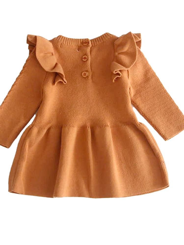 Little Girls Burnt Orange Jumper Dress with Frill Design - Stylemykid.com